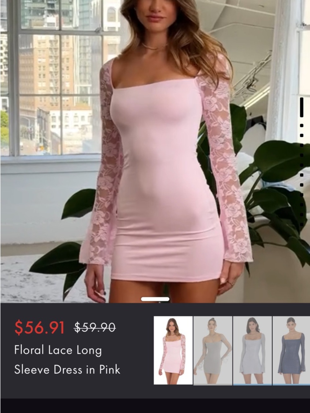 Lucy in the Sky Floral Lace Long Sleeve Mini Dress in Pink